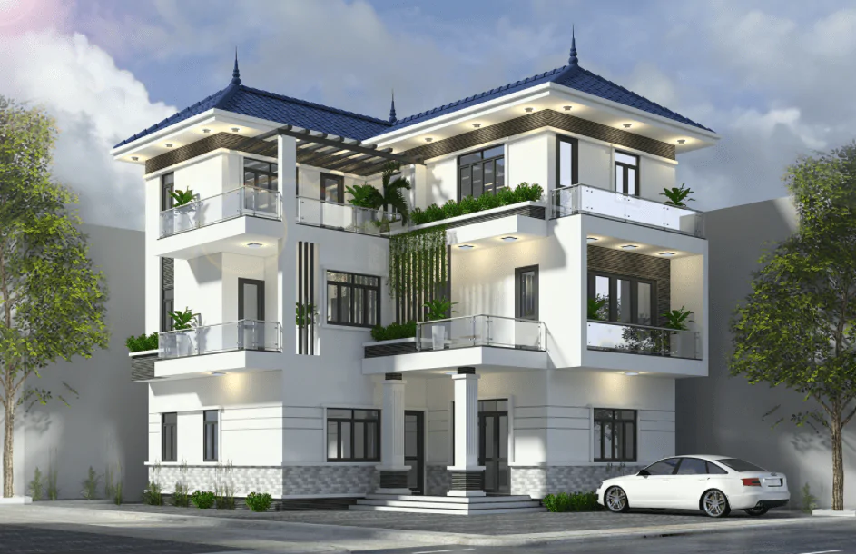 Thiết kế biệt thự 3 tầng mái Thái tại Nam Định